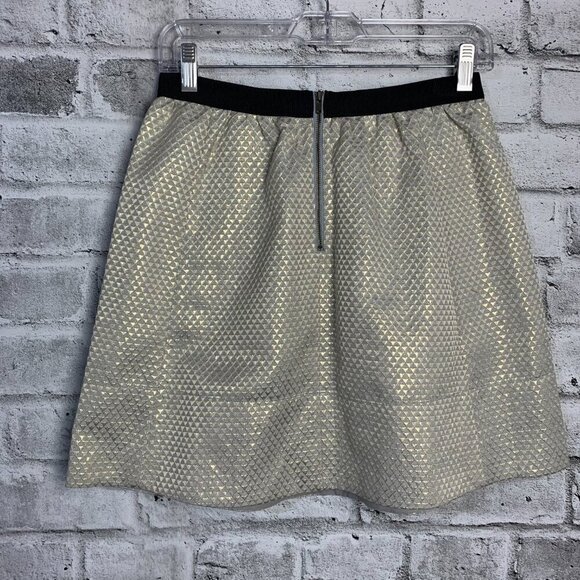 Ganni Anthropologie Gold Metallic Pleated A Line Mini Skirt with Pockets - Picture 4 of 13
